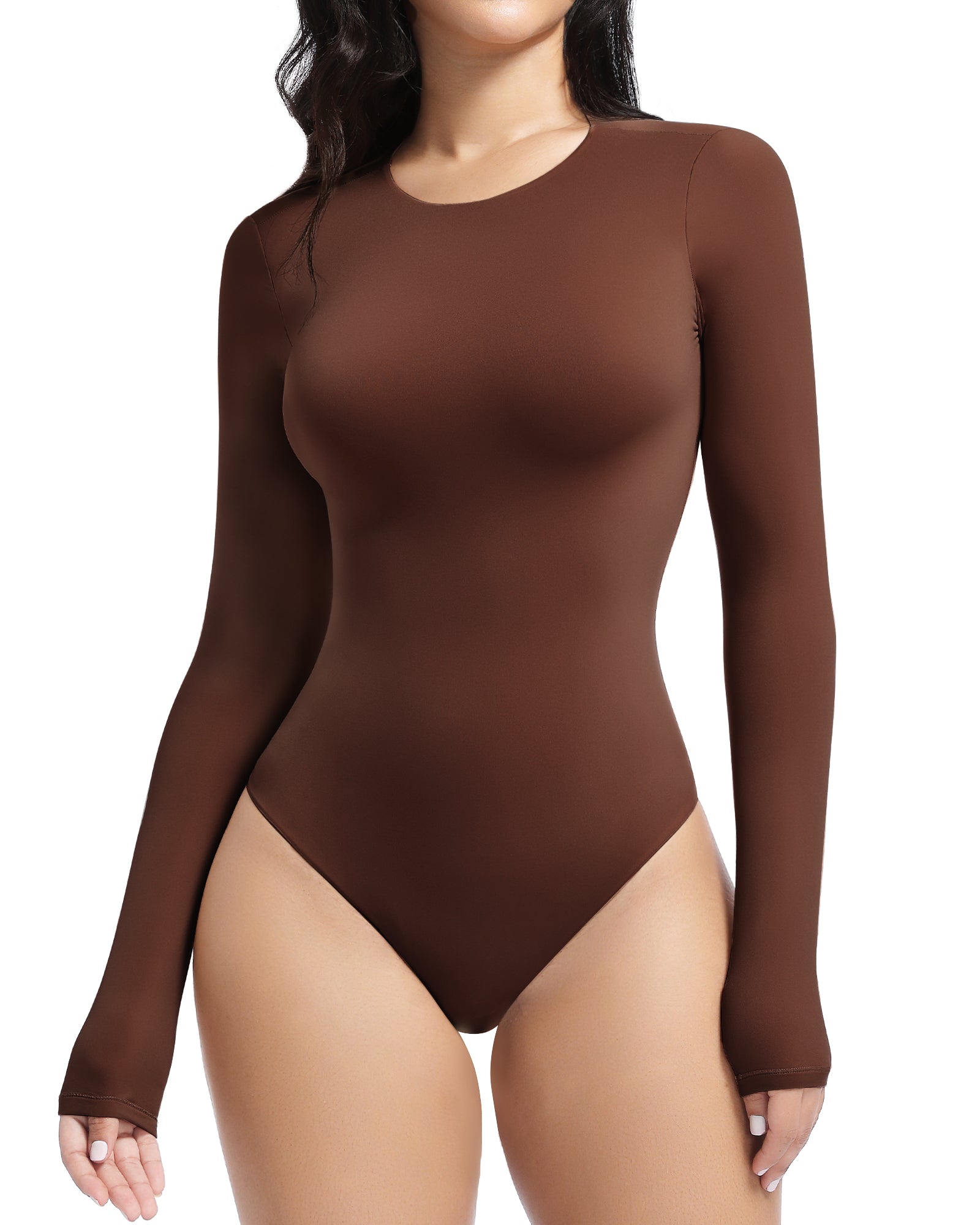 YIANNA Long Sleeve Bodysuit for Women Crew Neck Second-skin Feel Thong Body Suits Tops