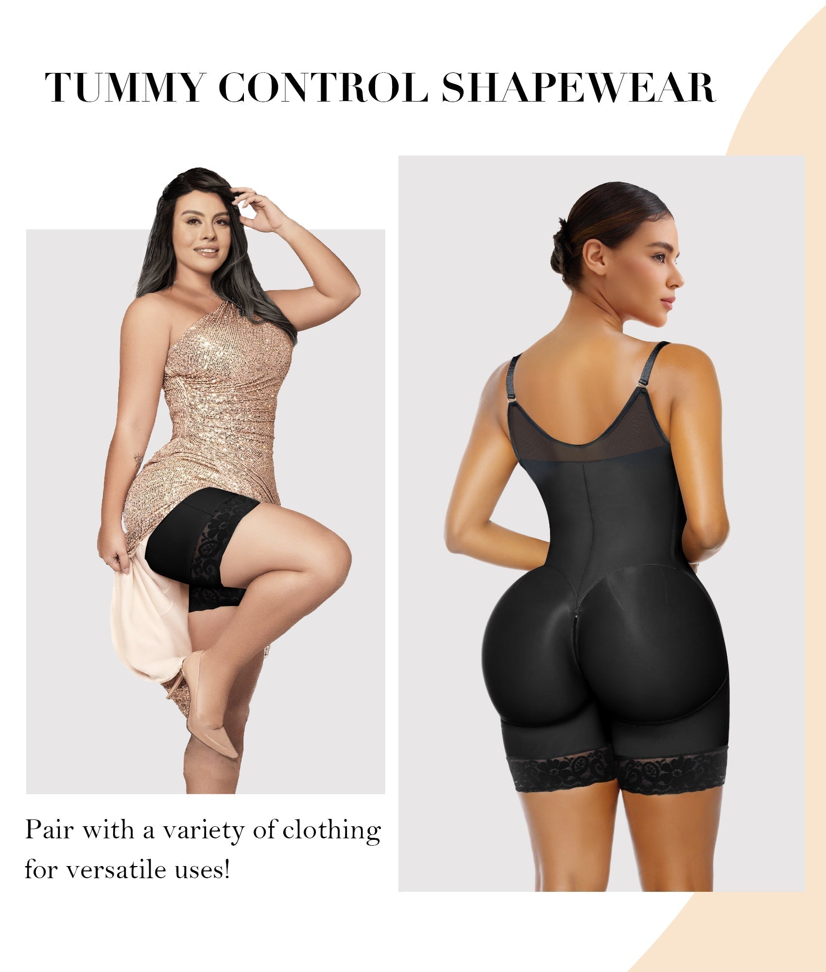 YIANNA Fajas Colombianas Postpartum Shapewear for Women Tummy Control Butt Lifter Body Shaper with Zipper Crotch